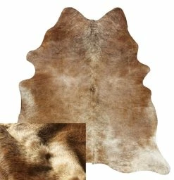 Open Room Small Natural Solid Beige Cowhide Rug